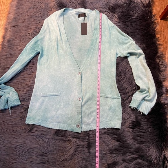 RTA DENIM Distressed Trim Cashmere Knit Cardigan - Picture 5 of 12